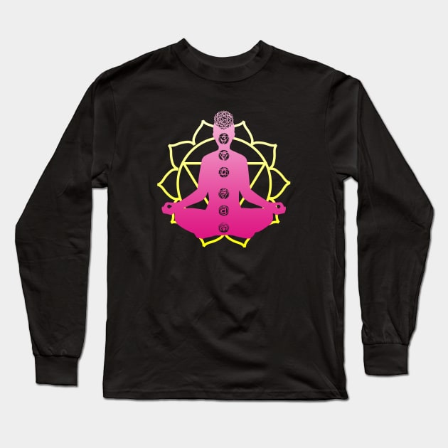 Meditation Chakras Yoga Om Zen Buddhism Long Sleeve T-Shirt by Foxxy Merch